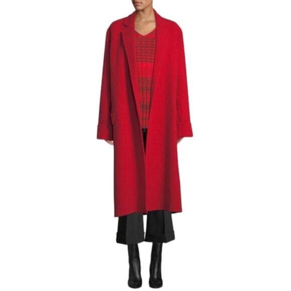 HELMUT LANG Red Wool Blanket Coat Large Oversized Overcoat Pea Coat Jacket - Picture 2 of 14